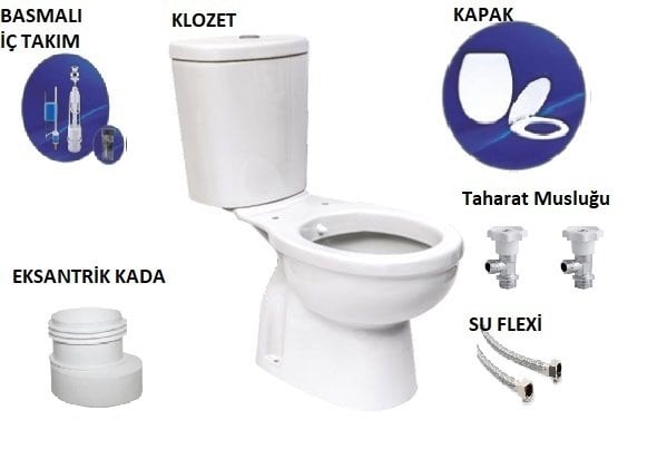 Deniz Alttan Çıkışlı Klozet ve Su Rezervuarı İç Takım, Kapak. Kada. Taharat Musluğu ve Flex
