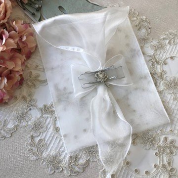 Ekru&Gri Fiyonklu Kese | 25*35 cm
