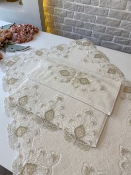 Fransız Dantelli Paspas Takımı | Ekru&Gold