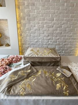 Nakışlı Seccade Takımı | Cappuccino & Gold