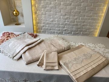Fransız Dantelli Pike&Nevresim Takımı | Cappuccino