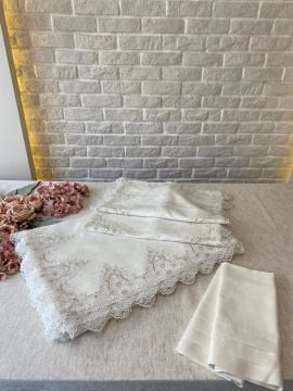 Fransız Dantelli Pike Takımı | Ekru