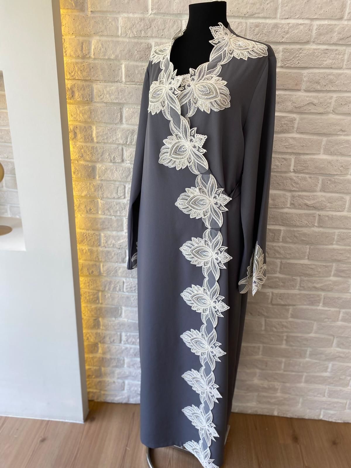 Dantelli Namaz Elbisesi | Antrasit