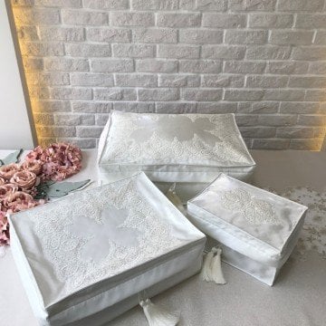 Fransız Dantelli Hurç Takımı | Ekru