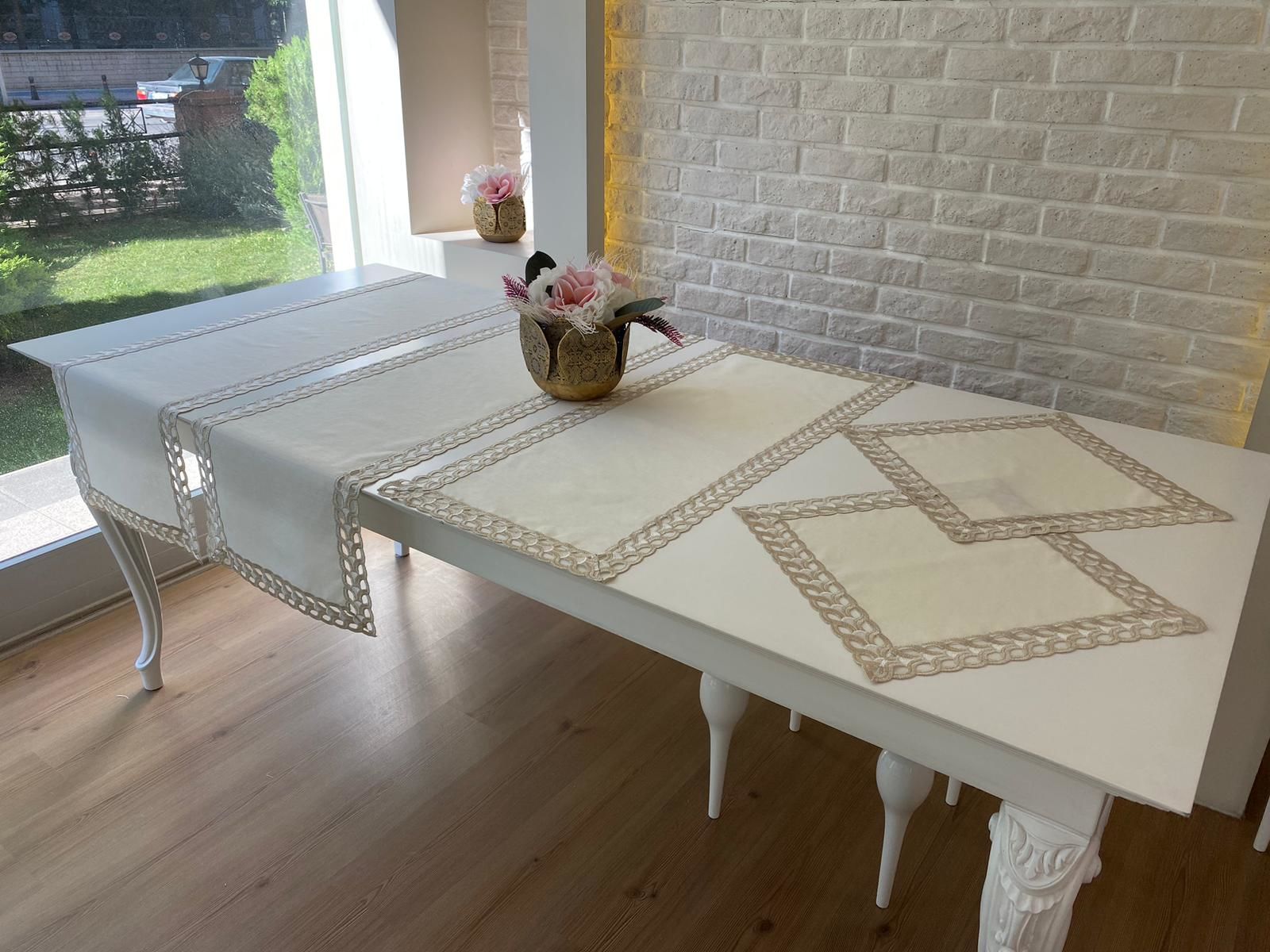 Fransız Dantelli Salon Takımı | EKRU