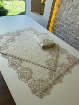 Fransız Dantelli Paspas Takımı | Ekru