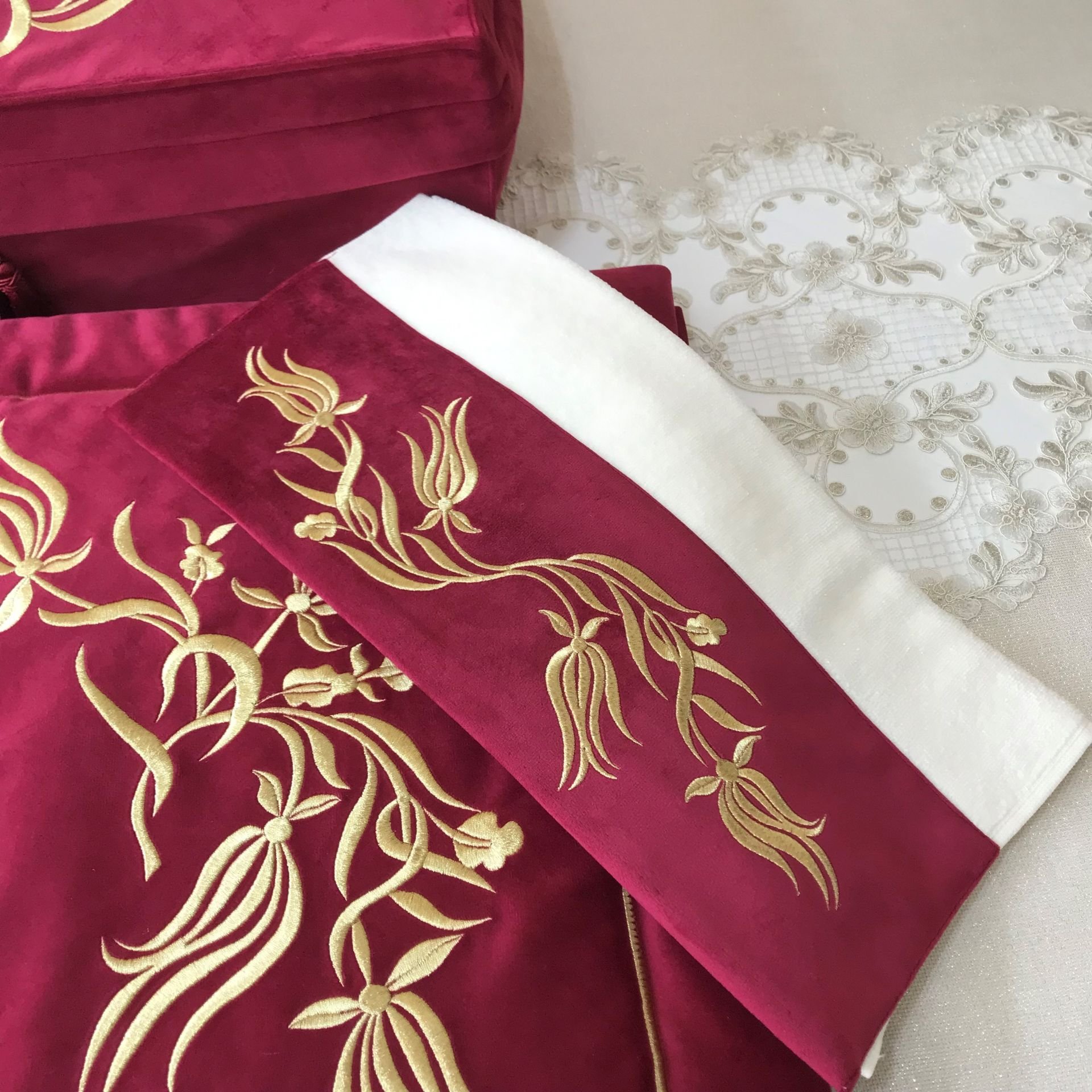 Nakışlı Seccade Takımı | Bordo&Gold