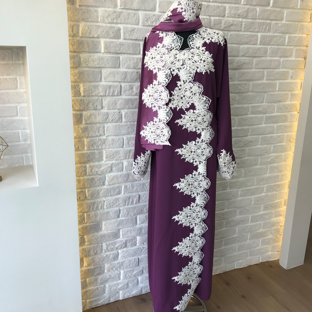 Dantelli Namaz Elbisesi&Başörtüsü | Mor