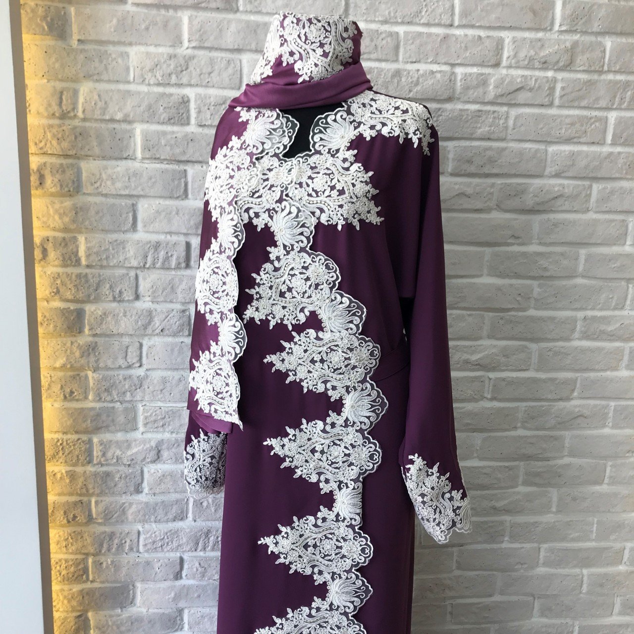 Dantelli Namaz Elbisesi&Başörtüsü | Mor