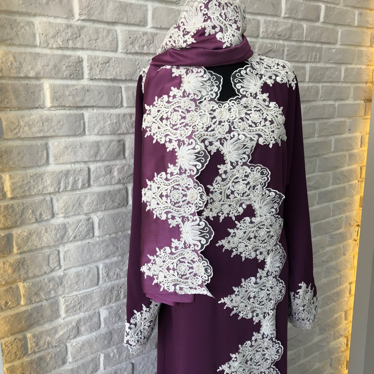 Dantelli Namaz Elbisesi&Başörtüsü | Mor