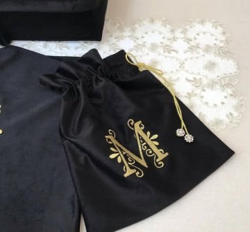 Harf Nakışlı Kese | Siyah&Gold
