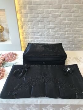Fransız Dantelli Seccade Takımı | Siyah