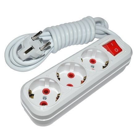 Alkan 02 3005-A 3'lü Anahtarlı Topraklı Grup Priz 5 Metre Beyaz