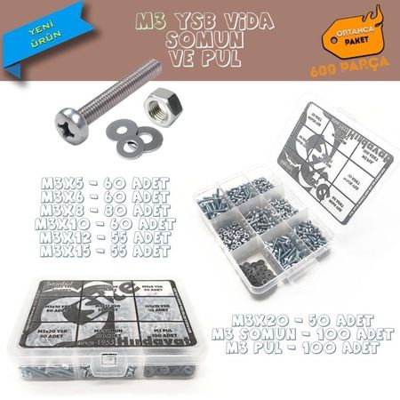 M3 Ysb Vida Somun ve Pul Seti - Ortanca Paket 600 Parça