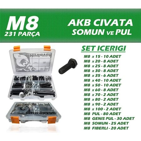 231 Parça M8 Akb Civata Seti