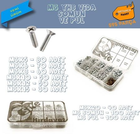 M3 Yhb Vida Somun ve Pul Seti - Ortanca Paket 590 Parça