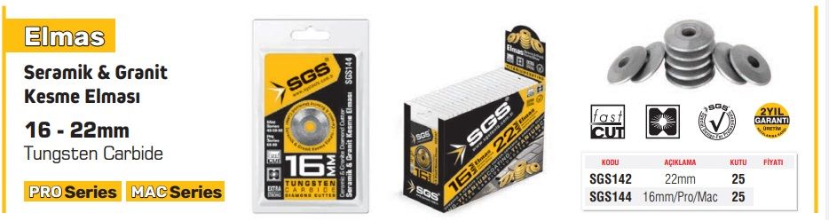 ELMAS GRANİT KESME ELMASI SGS 144  16mm/PRO/MAC