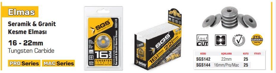ELMAS GRANİT KESME ELMASI SGS 142  22mm