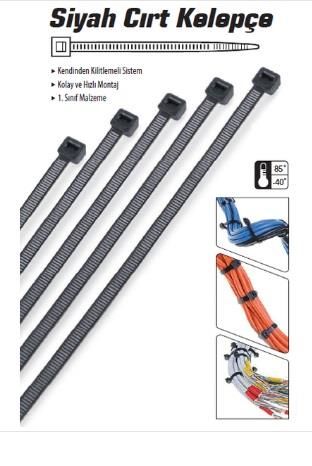 Cırt Kelepçe 2.5x200mm SİYAH 100 Adet Kablo Bağı 2.5x20cm