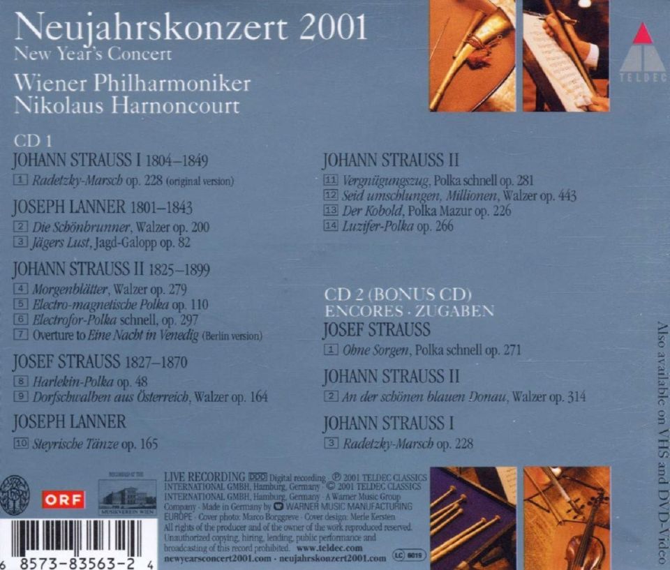 NEUJAHRSKONZERT 2001 - WIENER PHILHARMONIKER HARNONCOURT (2 CD) (2001)