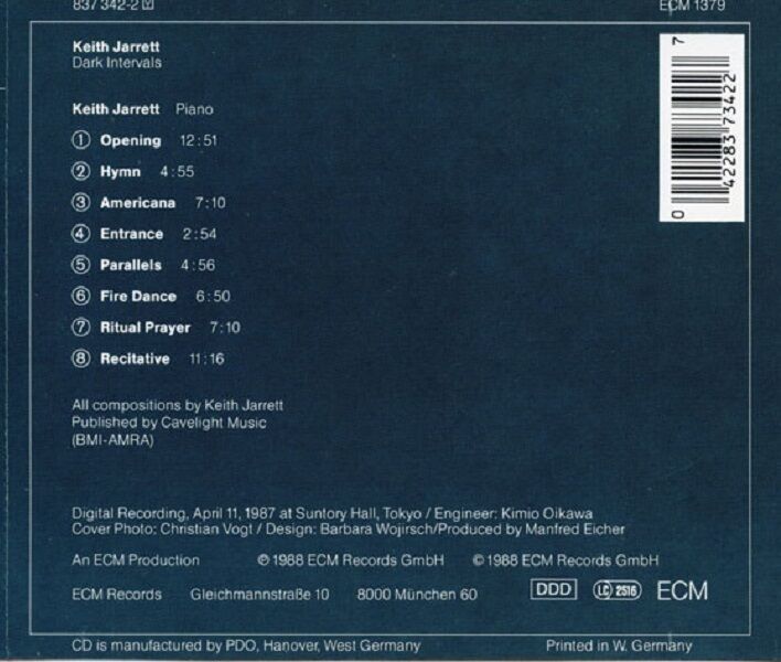 KEITH JARRETT - DARK INTERVALS (CD) (1988)