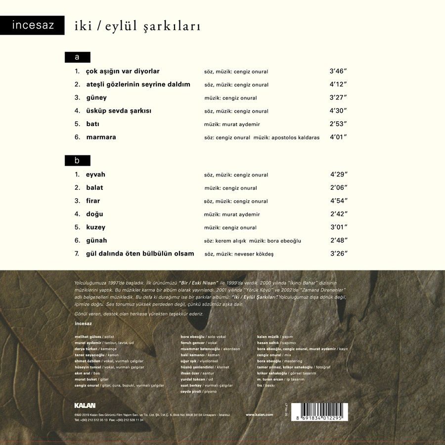 İNCE SAZ - İKİ / EYLÜL ŞARKILARI (LP)