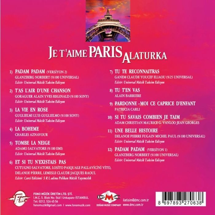 JE T'AIME PARIS ALATURKA