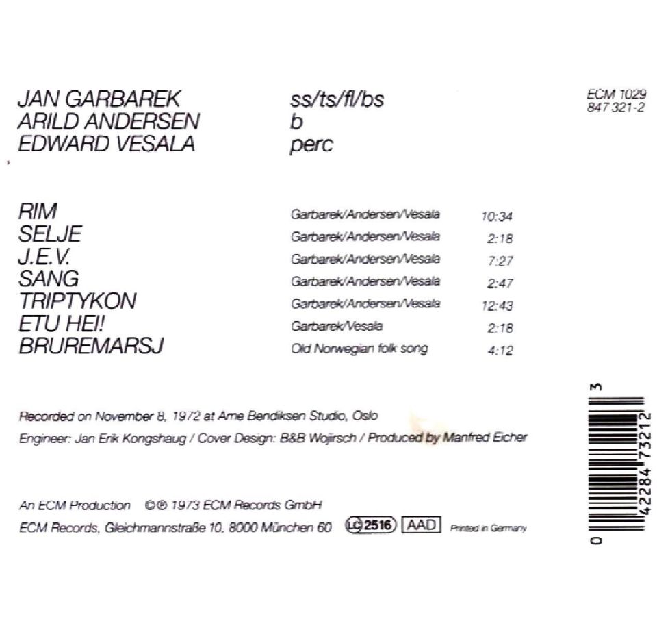 JAN GARBAREK - TRIPTYKON (CD)(1973)