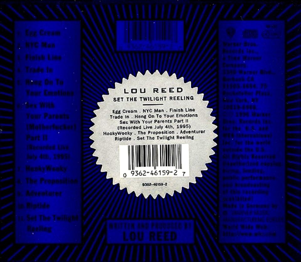 LOU REED - SET THE TWILIGHT REELING (LIMITED EDITION) (CD)(1996)