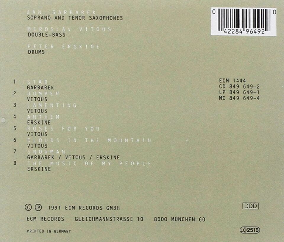 JAN GARBAREK,  MIROSLAV VITOUS,  PETER ERSKINE - STAR (CD) (1991)