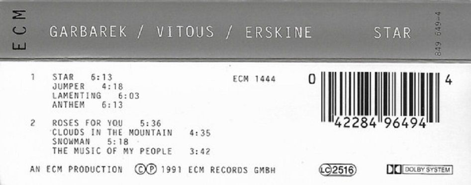 JAN GARBAREK & MIROSLAV VITOUS & PETER ERSKINE - STAR (MC) (1991)