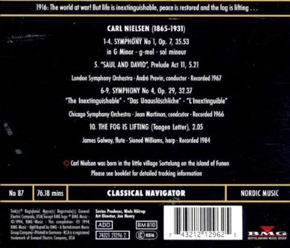 NIELSEN - SYMPHONIES NOS. 1 & 4 PREVIN MARTINON (CD) (1994)