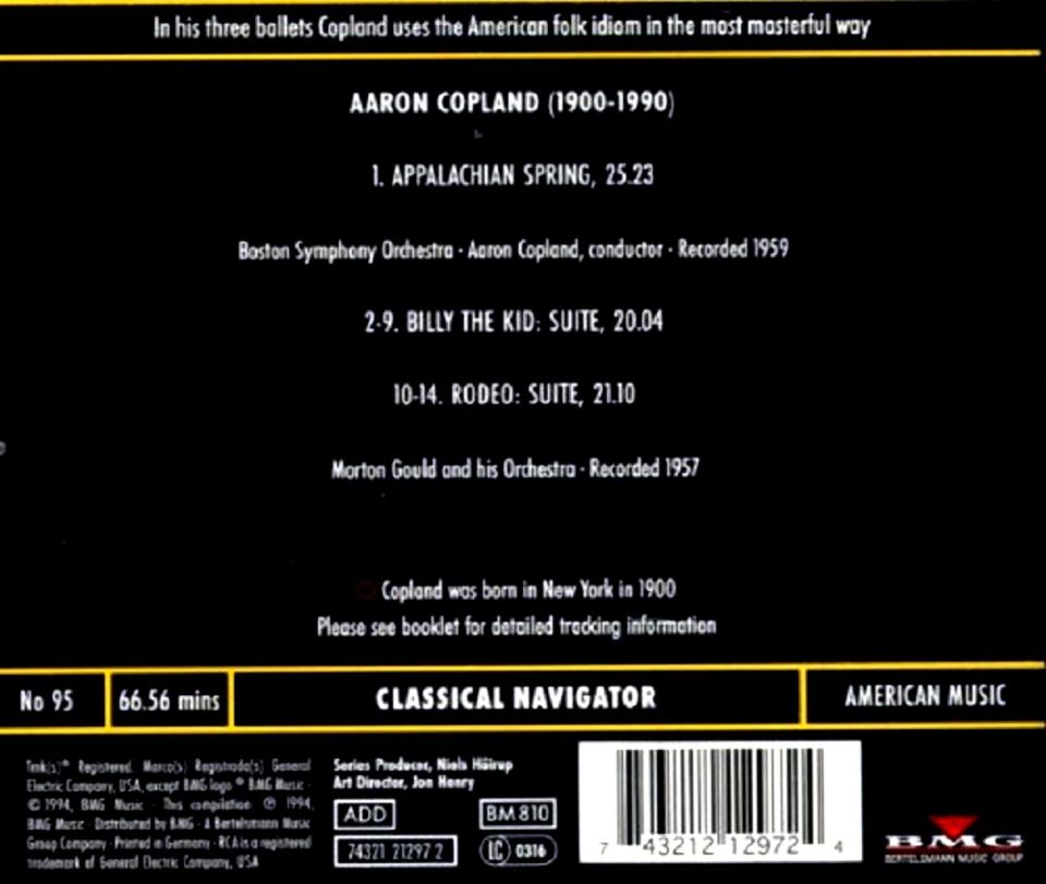 COPLAND - APPALACHIAN SPRING BILLY THE KID AARON COPLAND BOSTON SYMPHONY ORCHESTRA (CD)(1994)