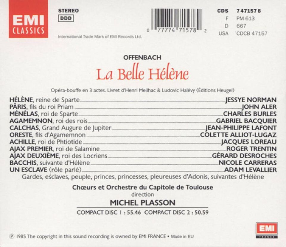 OFFENBACH - LA BELLE HELENE JESSYE NORMAN MICHEL PLASSON (2 CD) (1985)