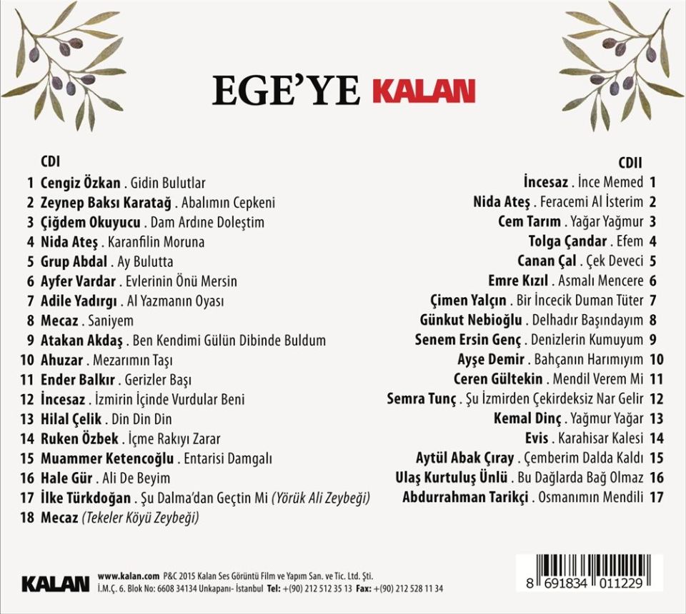EGE'YE KALAN - ÇEŞİTLİ SANATÇILAR / VARIOUS ARTISTS (2 CD)