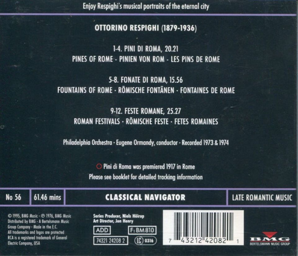 RESPIGHI - FONTANE DI ROMA PINI DI ROMA  FESTE ROMANE ORMANDY (CD) (1995)