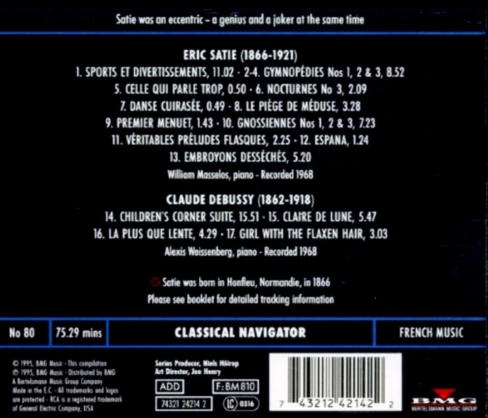 SATIE & DEBUSSY - PIANO MUSIC MASSELOS WEISSENBERG (CD) (1995)