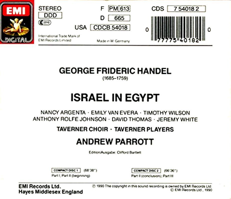 HANDEL - ISRAEL IN EGYPT   TAVERNER CHOIR & PLAYERS ANDREW PARROTT