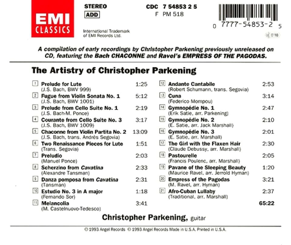 CHRISTOPHER PARKENING - THE ARTISTRY OF CHRISTOPHER PARKENING (CD) (1993)