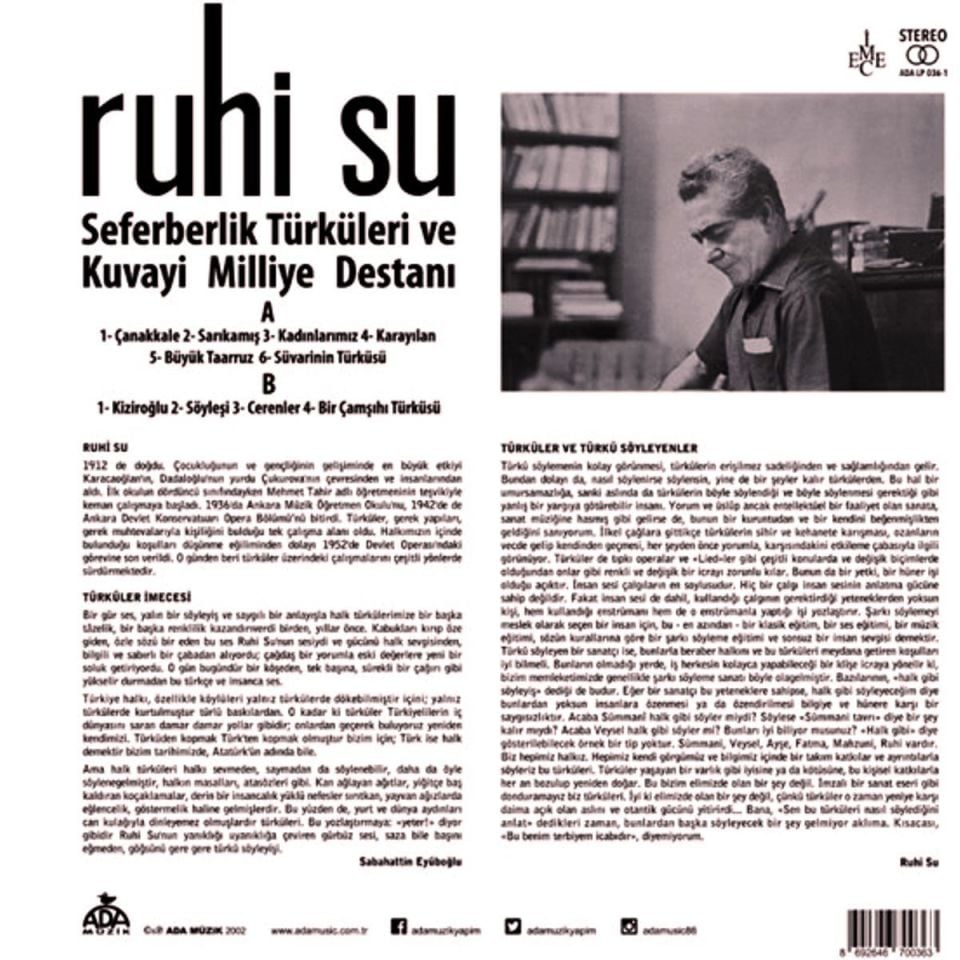 RUHİ SU - SEFERBERLİK TÜRKÜLERİ VE KUVAYİ MİLLİYE DESTANI (LP)