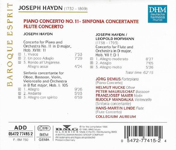 HAYDN JOSEPH - PIANO CONCERTO NO.11 / SINFONIA CONCERTANTE / FLUTE CONCERTO (CD) (1995)