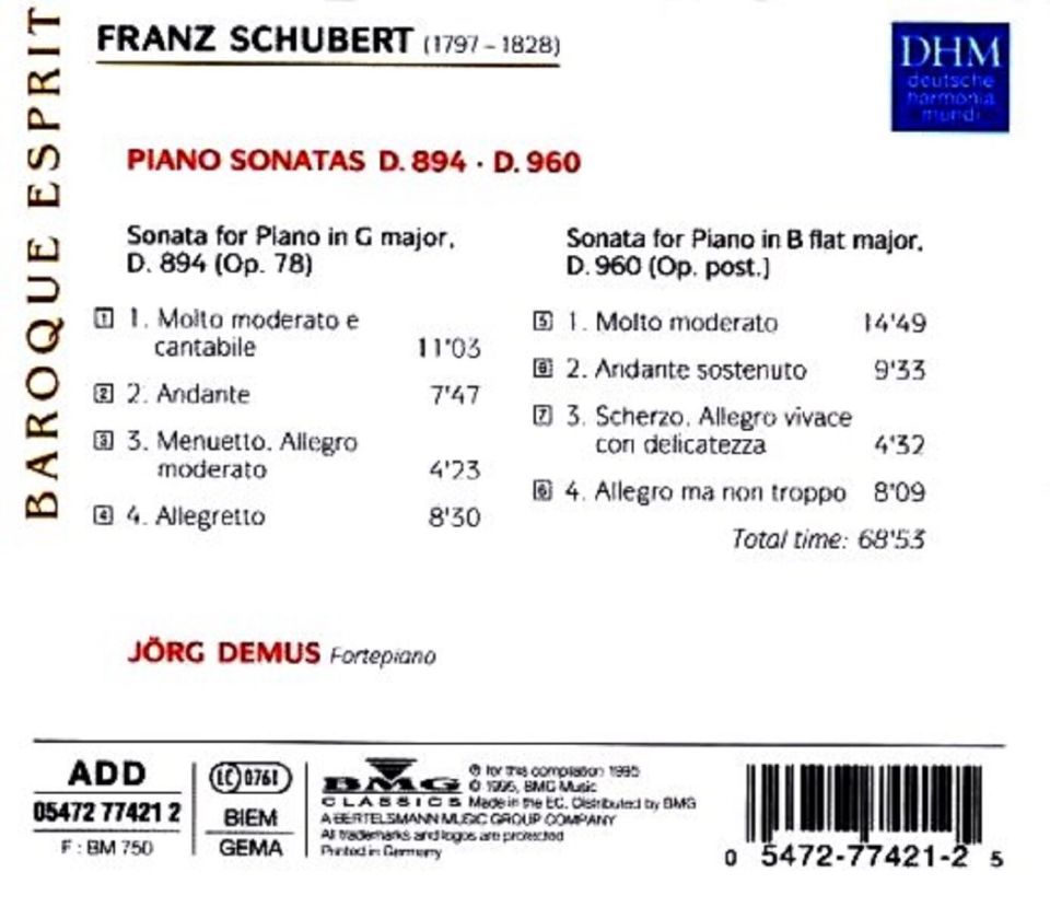 SCHUBERT FRANZ - PIANO SONATAS D.894 - D.960 (CD) (1995)