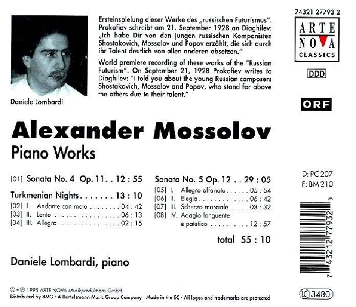 MOSSOLOV ALEXANDER - PIANO WORKS (CD) (1995)