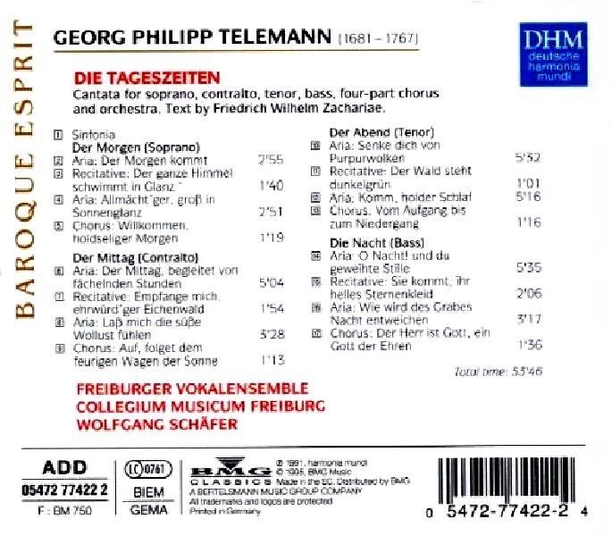 TELEMANN - DIE TAGESZEITEN (FREIBURGER VOKALENSEMBLE) (CD)(1995)