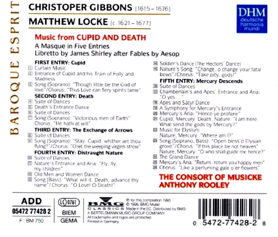 GIBBONS LOCKE - CUPID AND DEATH THE CONSORT OF MUSICKE (CD) (1995)