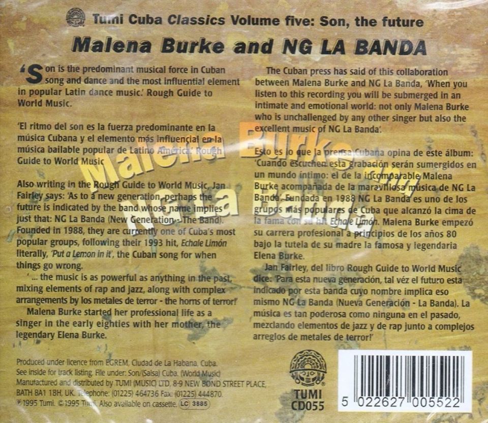 MALENA BURKE AND NG LA BANDA - TUMI CUBA CLASSICS VOL.5 SON THE FUTURE  (CD)
