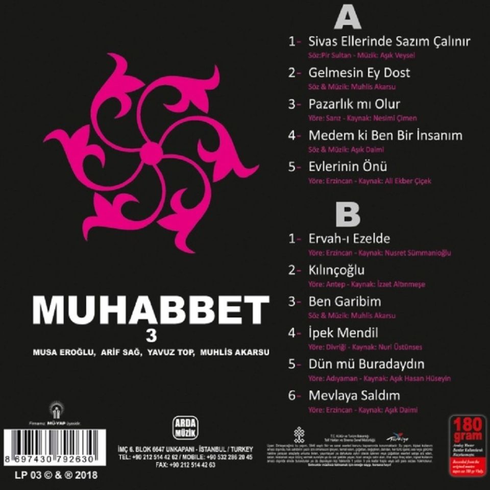 ARİF SAĞ, MUSA EROĞLU, MUHLİS AKARSU - MUHABBET 3 (LP)