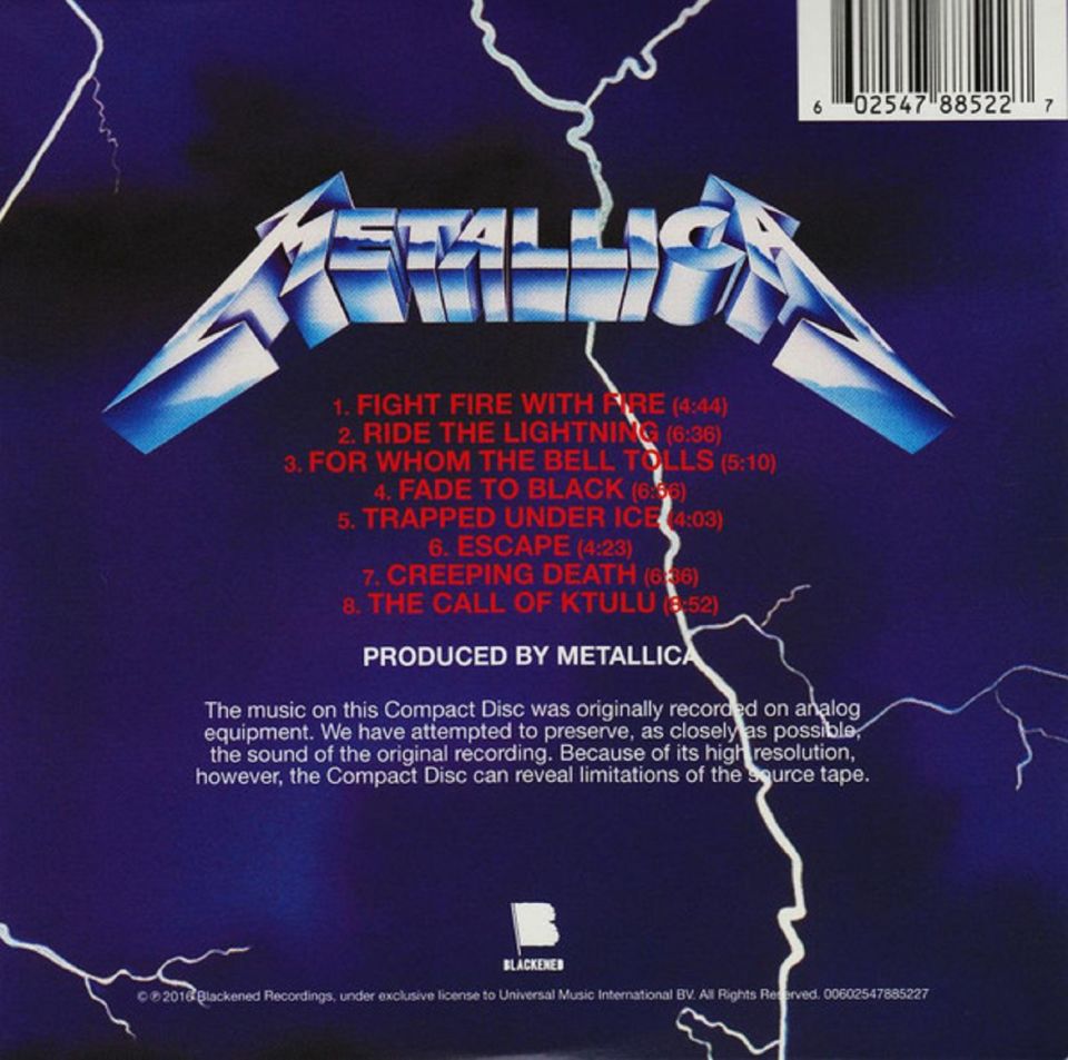 METALLICA - RIDE THE LIGHTNING (CD) (2016)