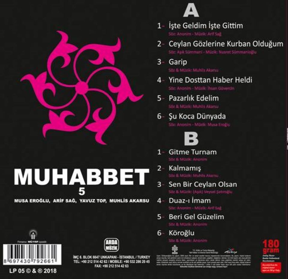 ARİF SAĞ, MUSA EROĞLU,  YAVUZ TOP VE MUHLİS AKARSU - MUHABBET 5 (LP)