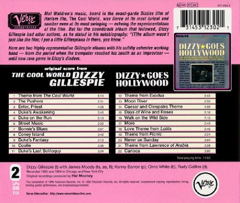 DIZZY GILLESPIE - THE COOL WORLD . DIZZY GOES HOLLYWOOD (CD)(1996)